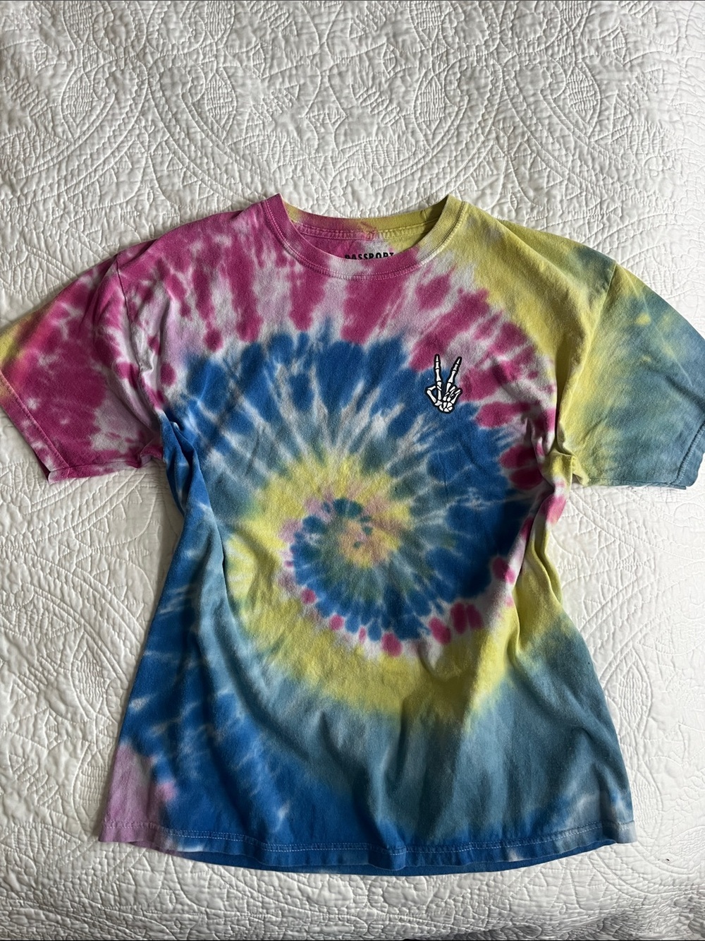 Passport Tie-Dye Spiral Short Sleeve Tee in Pink, Blue & Yellow
